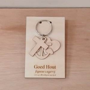 Sleutelhanger met de symbolen Geloof Hoop en Liefde